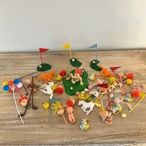 VINTAGE Assorted Cake Decorations Gold Clowns Horses Balloons Baby Easter